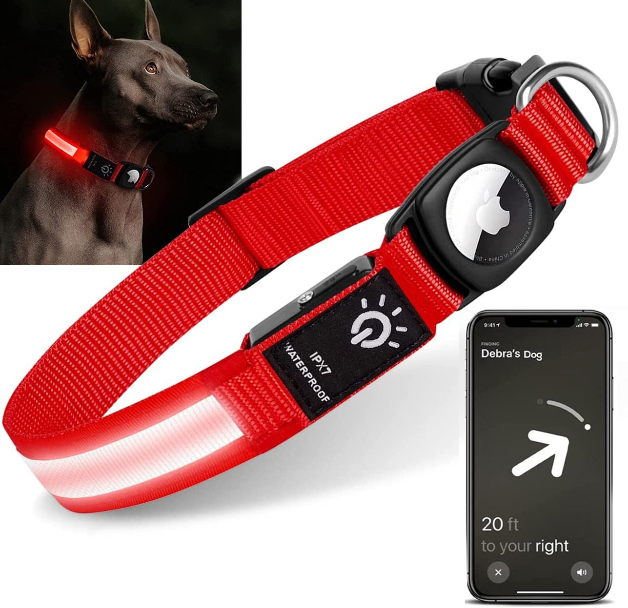 Waterproof LED Dog Collar for Apple AirTag Tracker [FREE SHIPPING]
