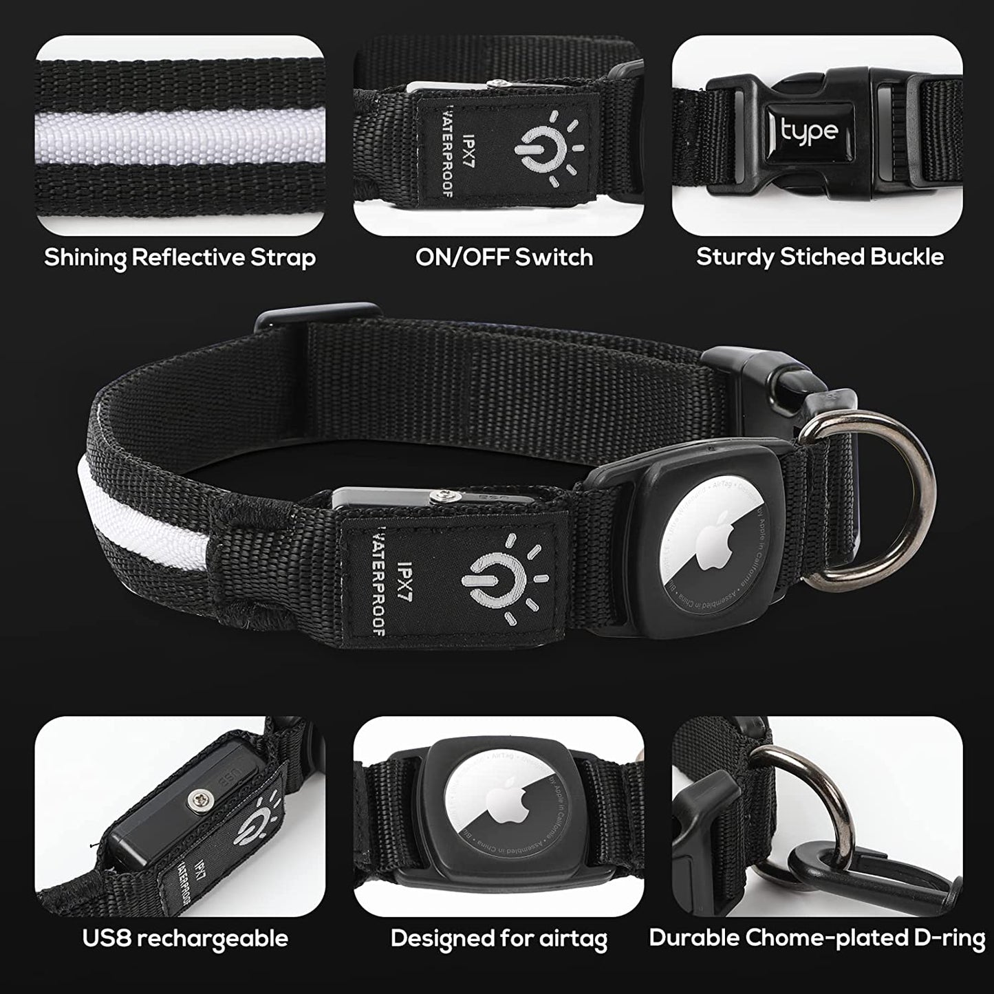 Waterproof LED Dog Collar for Apple AirTag Tracker [FREE SHIPPING]